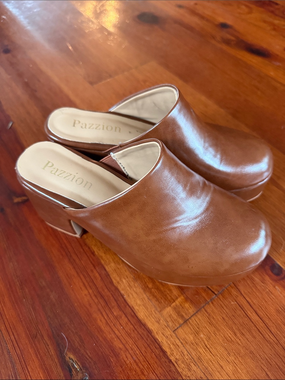 Pazzion Women's Tan Leather Mule Heels